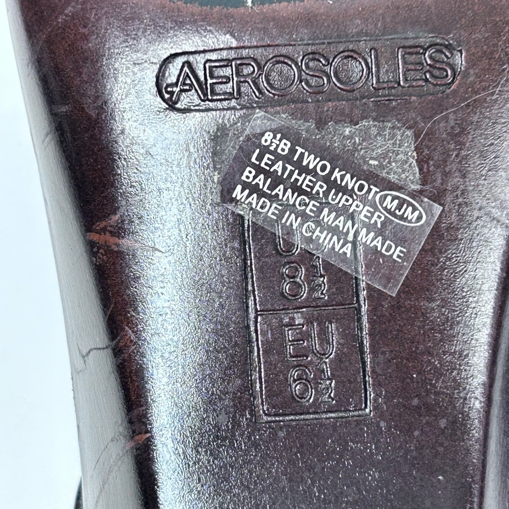 Vtg A2 By Aerosoles Women's Sz 8.5 Brown Bow Knotted Heels Sandals Slip On Slide - Picture 7 of 8